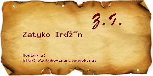 Zatyko Irén névjegykártya
